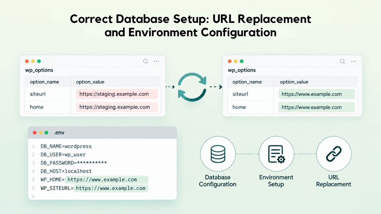 Correct Database Setup: URL Replacement and Environment Configuration Correct Database Setup: URL Replacement and Environment Configuration